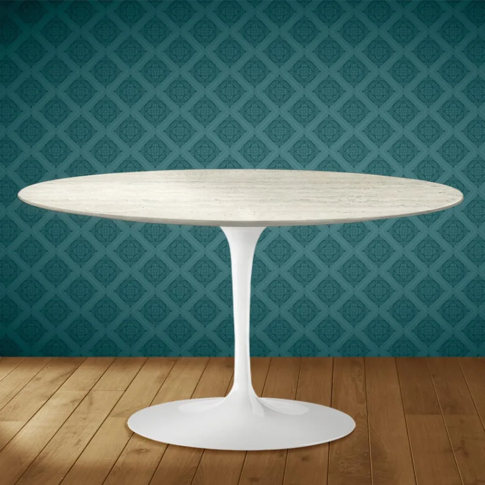 Eero Saarinen Tulip soffbord H 41 ovalt i Marmorio keramik Tillverkat i Italien - Scharlakansröd Viadurini