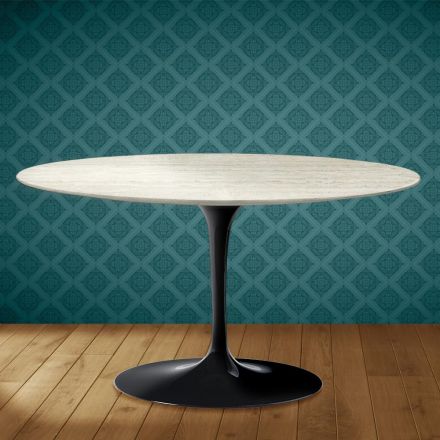 Eero Saarinen Tulip soffbord H 41 ovalt i Marmorio keramik Tillverkat i Italien - Scharlakansröd Viadurini