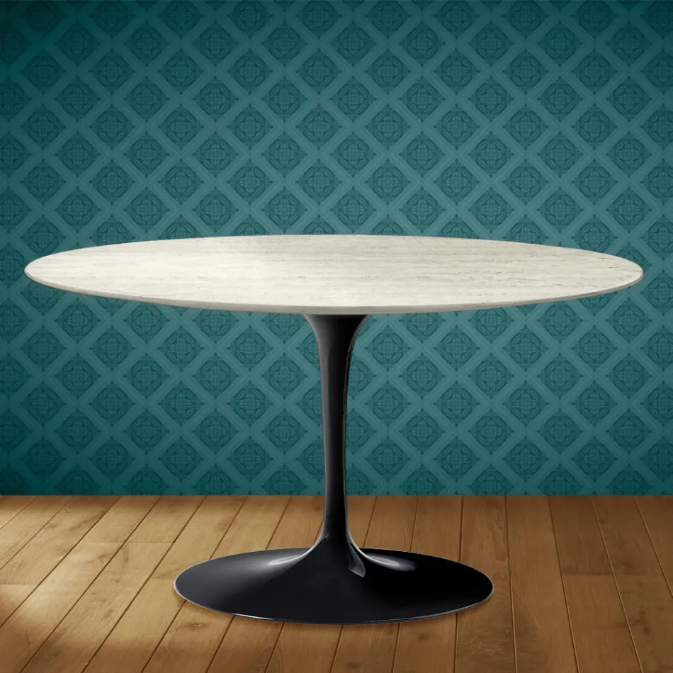 Eero Saarinen Tulip soffbord H 41 ovalt i Marmorio keramik Tillverkat i Italien - Scharlakansröd Viadurini