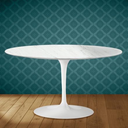 Eero Saarinen Tulip soffbord H 41 ovalt i Salina keramik Tillverkat i Italien - Scharlakansröd Viadurini
