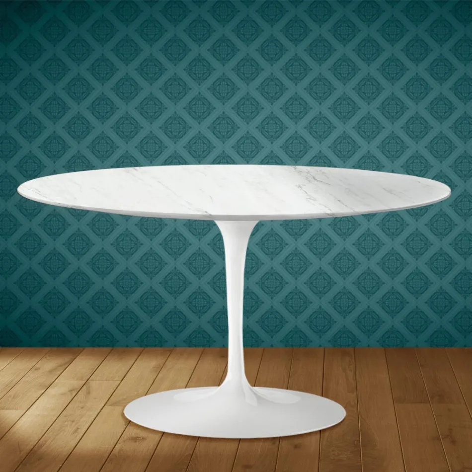 Eero Saarinen Tulip soffbord H 41 ovalt i Salina keramik Tillverkat i Italien - Scharlakansröd Viadurini