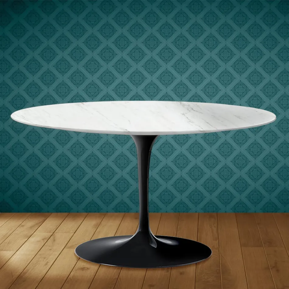 Eero Saarinen Tulip soffbord H 41 ovalt i Salina keramik Tillverkat i Italien - Scharlakansröd Viadurini