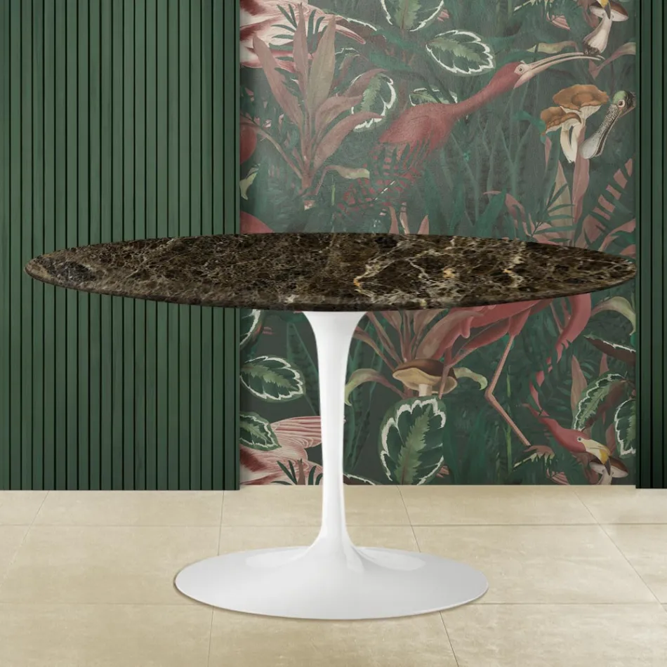 Tulpan Soffbord Eero Saarinen H 41 Oval i Emperador Dark Marble Tillverkat i Italien Viadurini