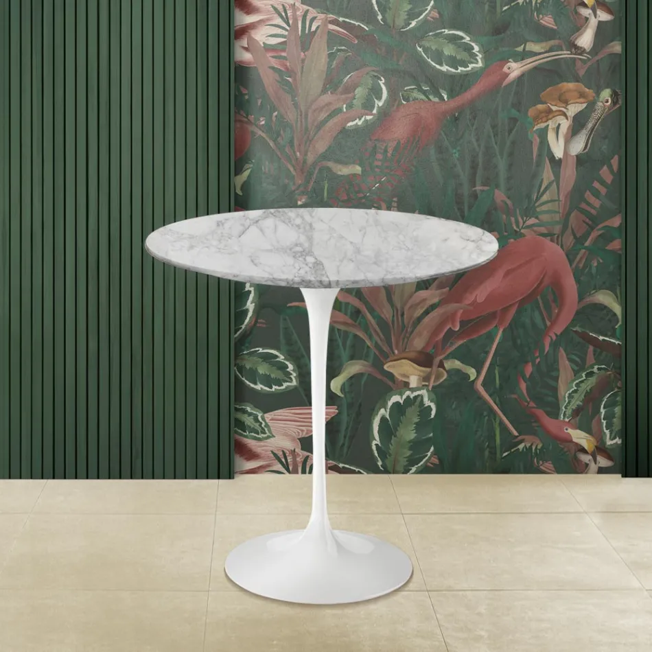 Tulpan Soffbord Eero Saarinen H 52 Runt i Arabescato Marble Made in Italy - Scarlet Viadurini
