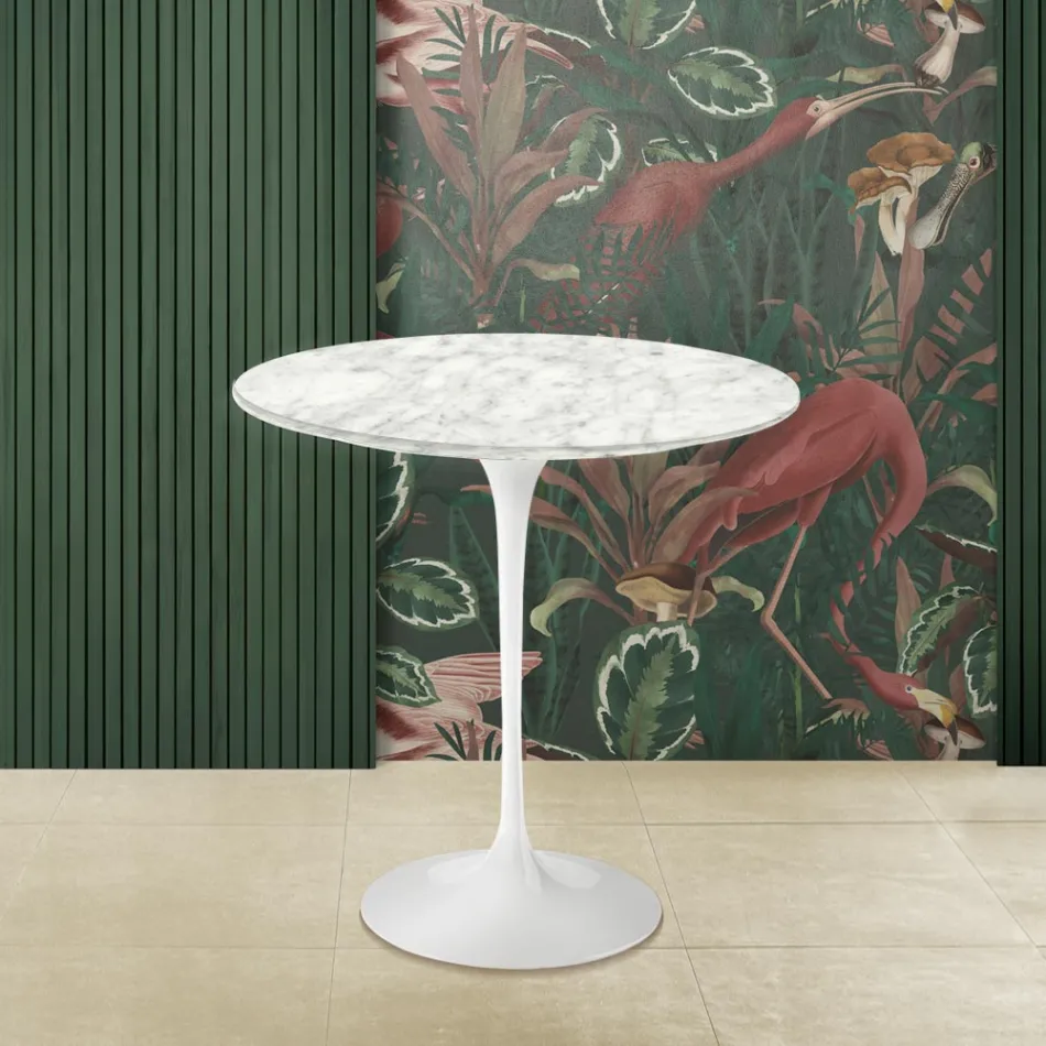 Tulpan Soffbord Eero Saarinen H 52 Runt i Carrara Marble Tillverkat i Italien - Scarlet Viadurini