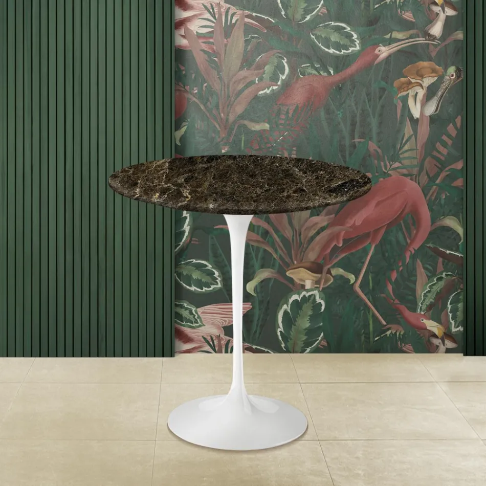 Tulpan Soffbord Eero Saarinen H 52 Runt i Emperador Dark Marble Made in Italy - Scarlet Viadurini