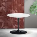Saarinen Tulip soffbord H 39 cm i mattvit Florim keramik - Scharlakansröd