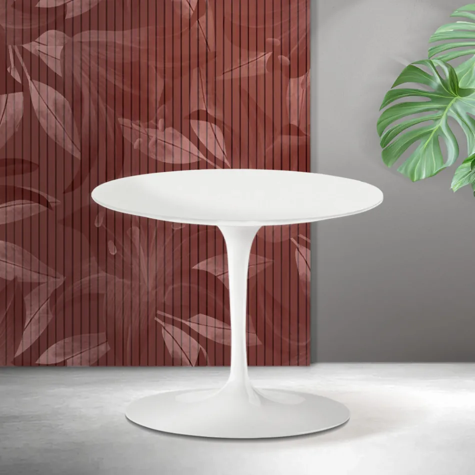 Saarinen Tulip soffbord H 39 cm i mattvit Florim keramik - Scharlakansröd Viadurini