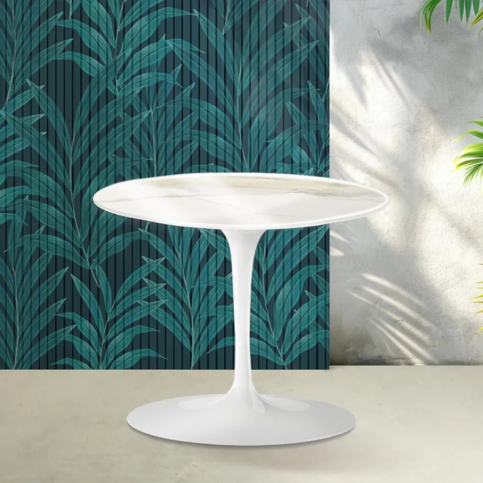 Saarinen Tulip soffbord H 39 cm i glansigt Calacatta guld Florim keramik - Scharlakansröd Viadurini