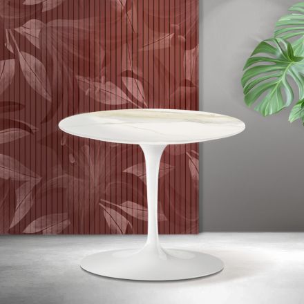 Saarinen Tulip soffbord H 39 cm i Florim Calacatta guld matt keramik - Scharlakansröd Viadurini