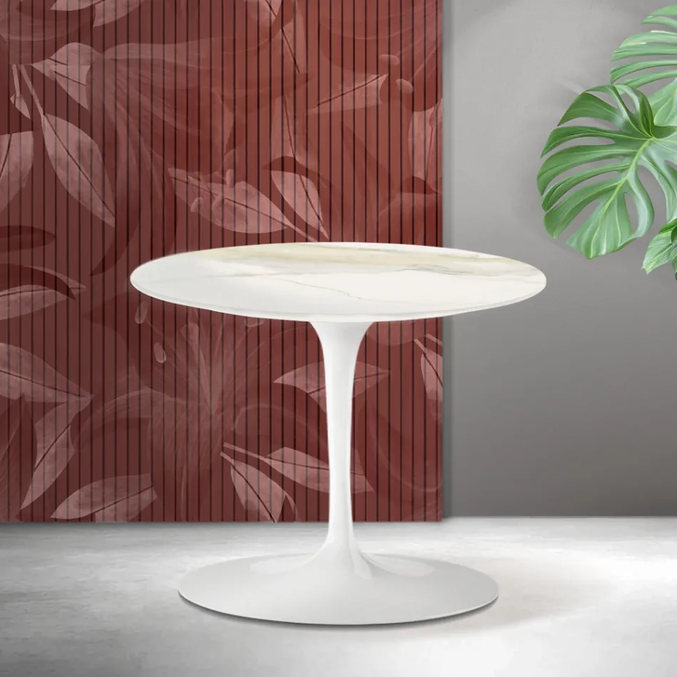 Saarinen Tulip soffbord H 39 cm i Florim Calacatta guld matt keramik - Scharlakansröd Viadurini