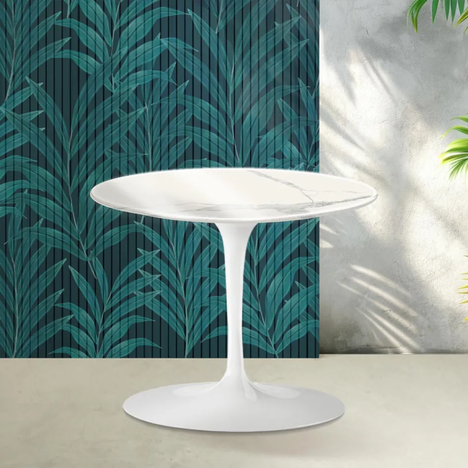 Saarinen Tulip soffbord H 39 cm i glansig Statuario Florim keramik - Scharlakansröd Viadurini