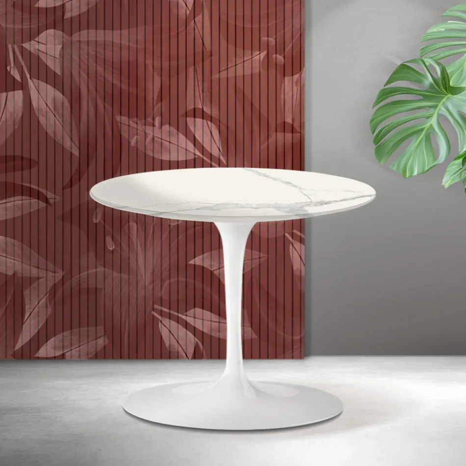 Saarinen Tulip soffbord H 39 cm i Florim Statuario matt keramik - Scharlakansröd Viadurini