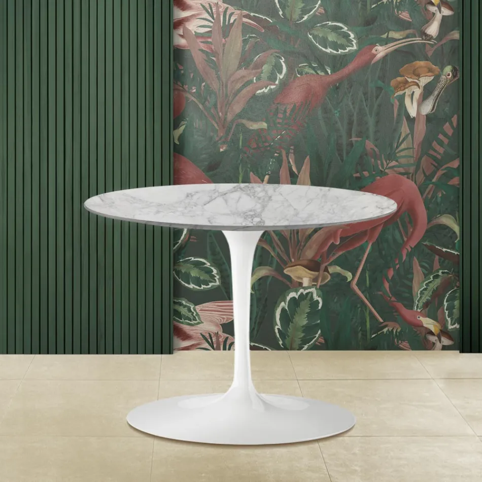 Tulip Saarinen Soffbord H 39 med oval skiva i Arabesque Marble Made in Italy - Scarlet Viadurini