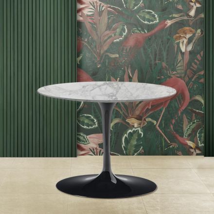 Tulip Saarinen Soffbord H 39 med oval skiva i Arabesque Marble Made in Italy - Scarlet Viadurini