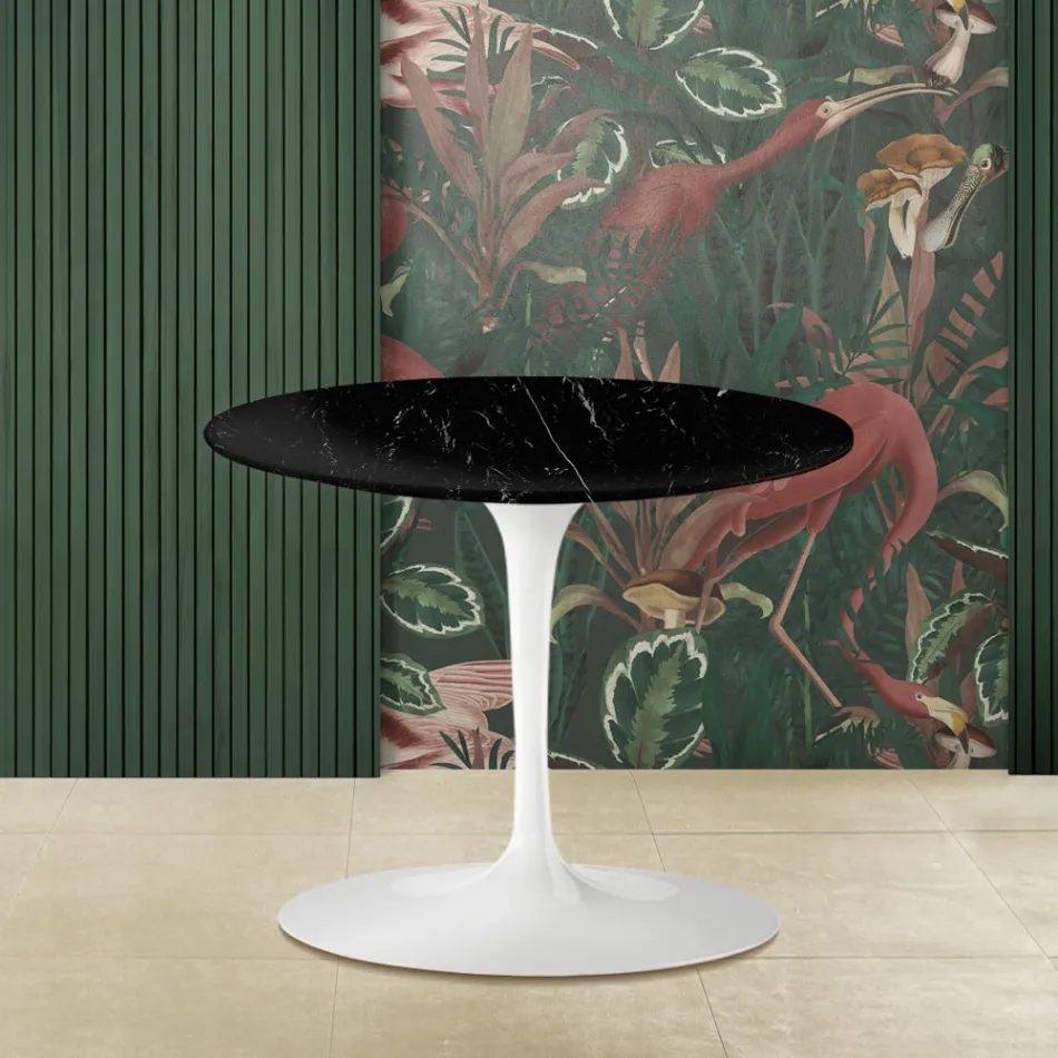 Tulip Saarinen H 39 Runt Soffbord i Svart Marquinia Marble Made in Italy - Scarlet Viadurini