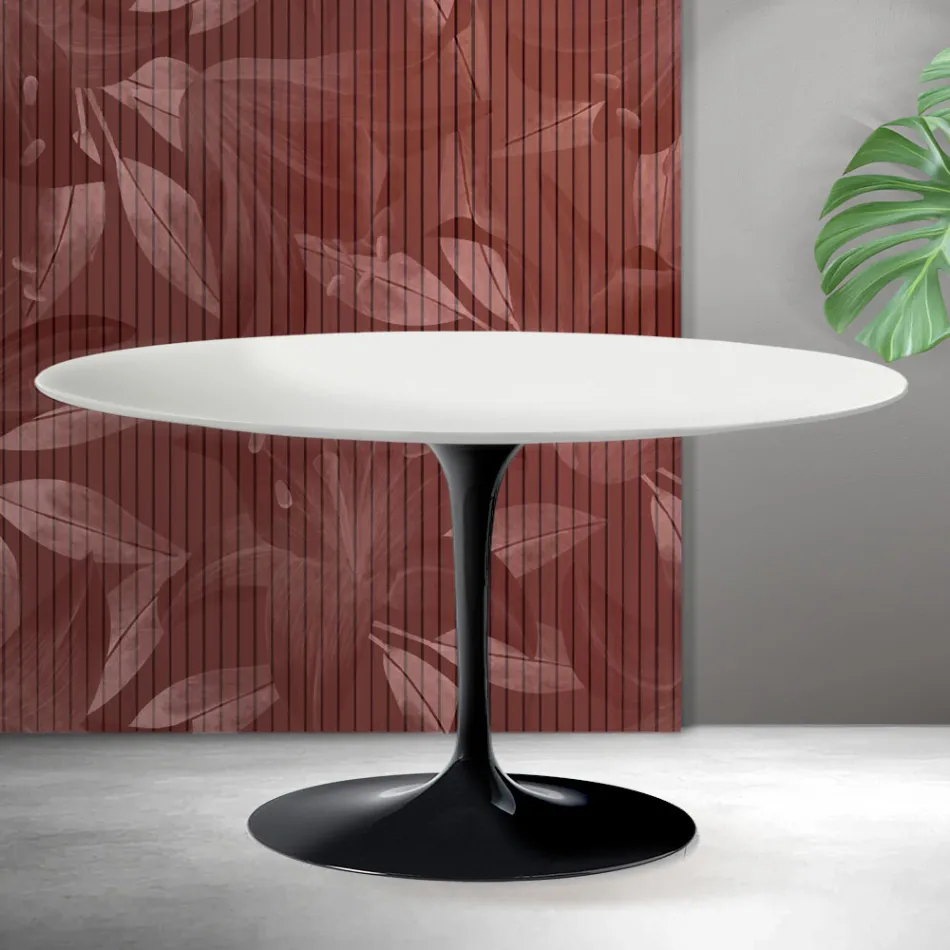 Saarinen Tulip soffbord H 41 cm i mattvit Florim keramik - Scharlakansröd Viadurini