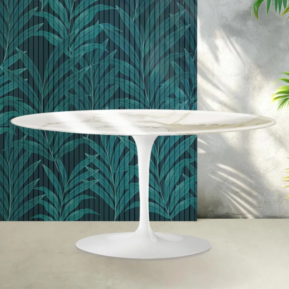 Saarinen Tulip soffbord H 41 cm i glansig Florim Calacatta guldkeramik - Scharlakansröd Viadurini