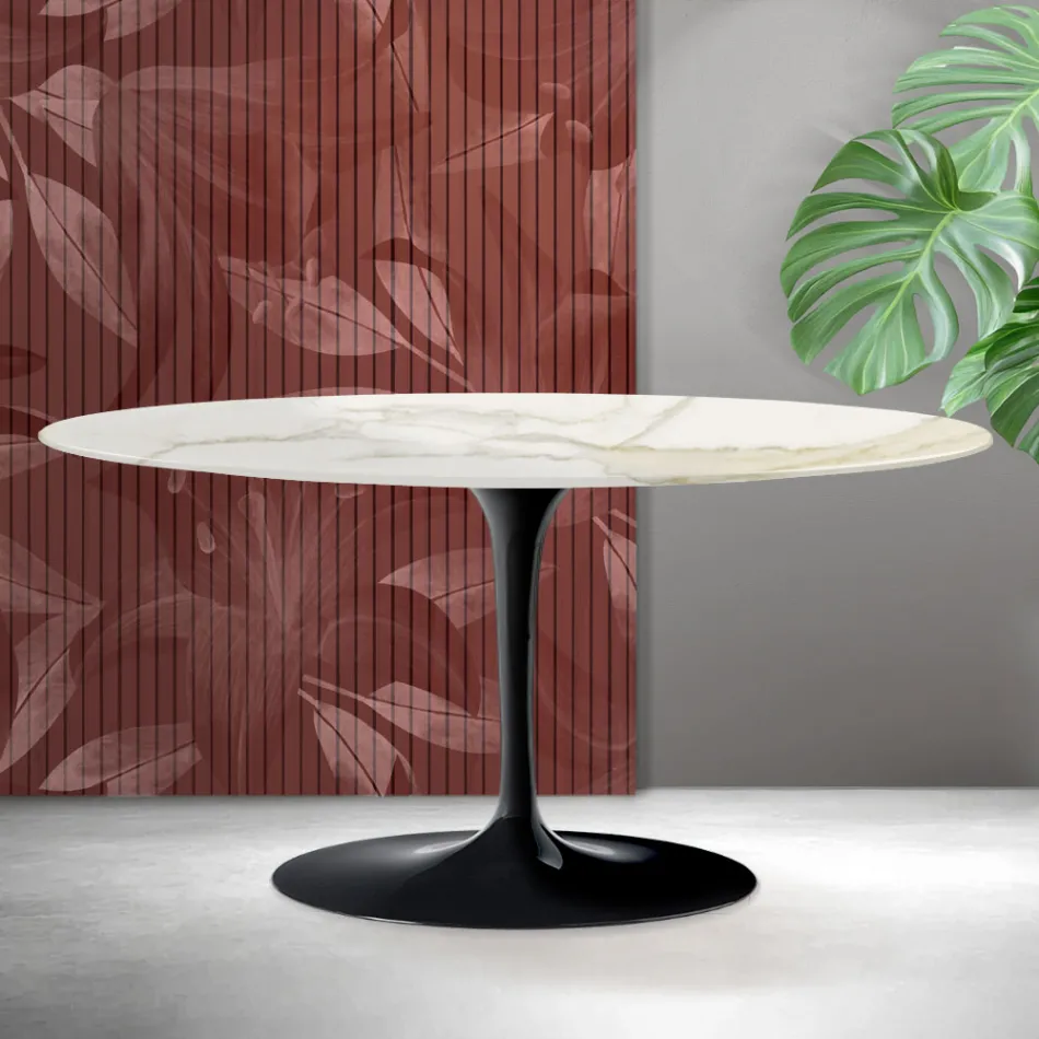 Saarinen Tulip soffbord H 41 cm i Florim Calacatta guld matt keramik - Scharlakansröd Viadurini