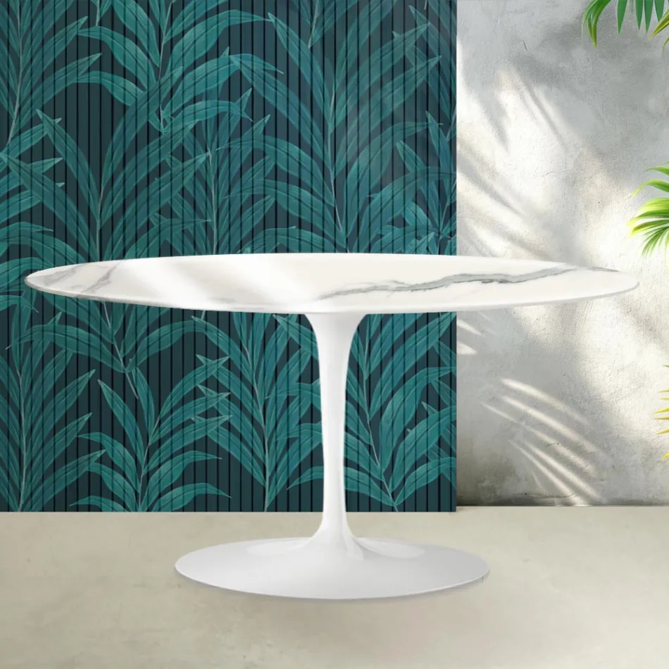 Saarinen Tulip soffbord H 41 cm i glansig Statuario Florim keramik - Scharlakansröd Viadurini