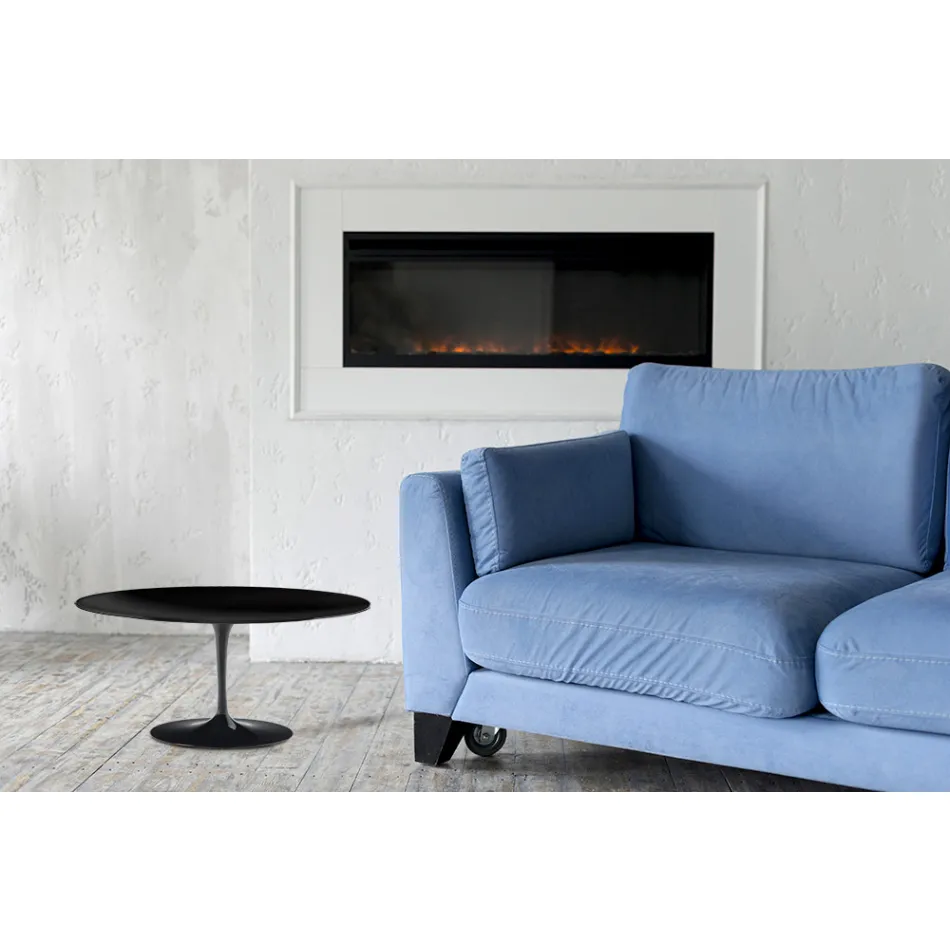 Tulip Saarinen soffbord H 41 med oval skiva i svart flytande laminat Made in Italy - Scarlet Viadurini