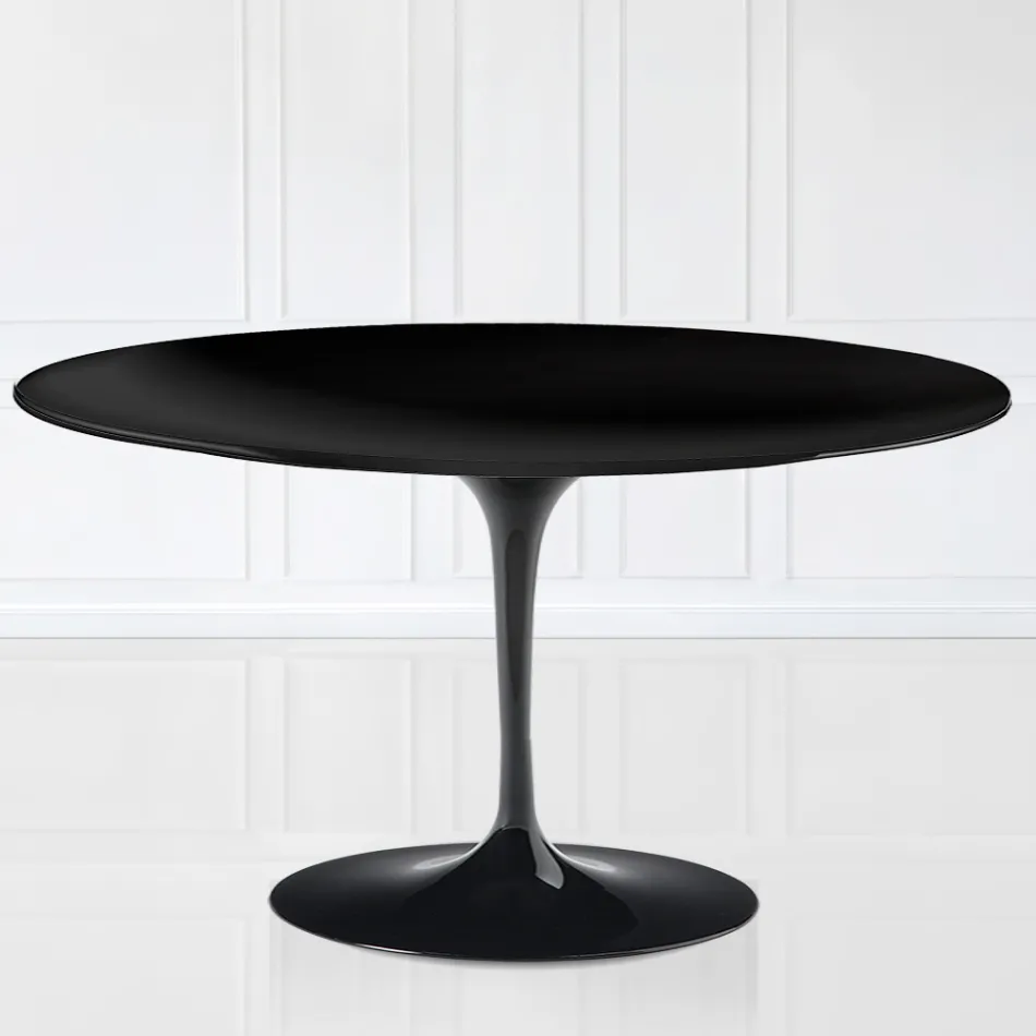 Tulip Saarinen soffbord H 41 med oval skiva i svart flytande laminat Made in Italy - Scarlet Viadurini