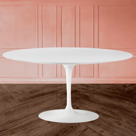 Tulip Saarinen soffbord H 41 i vitt ovalt flytande laminat tillverkat i Italien - Scarlet Viadurini