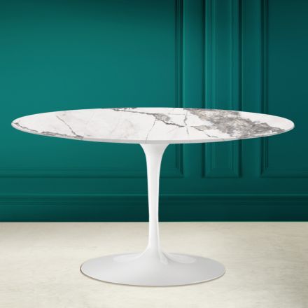 Tulip Saarinen H 41 Ovalt soffbord med invisible Select keramikskiva Viadurini