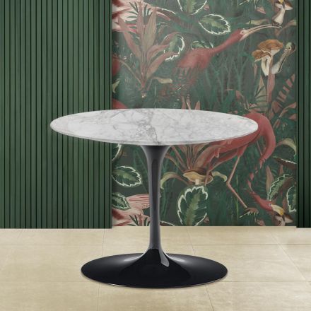Tulip Saarinen H 41 runt soffbord med Arabescato-marmorskiva tillverkad i Italien - Scarlet Viadurini