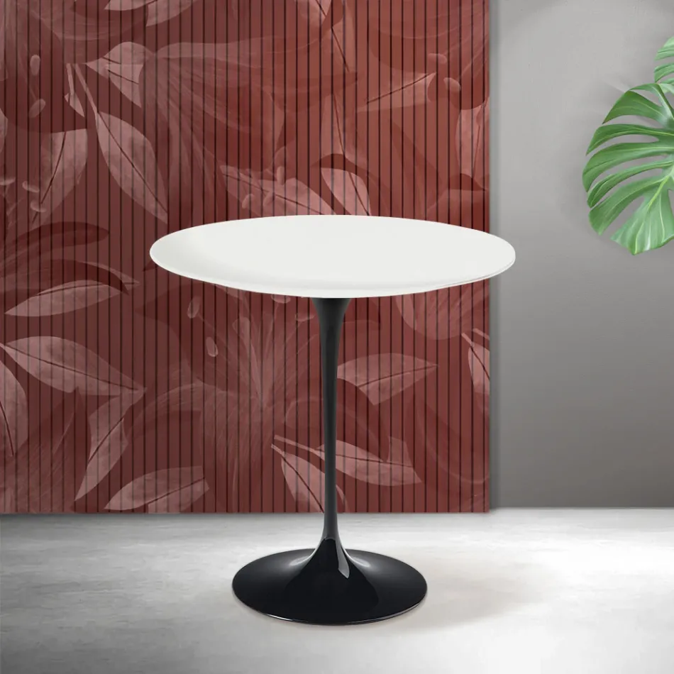 Saarinen Tulip soffbord H 52 cm i mattvit Florim keramik - Scharlakansröd Viadurini