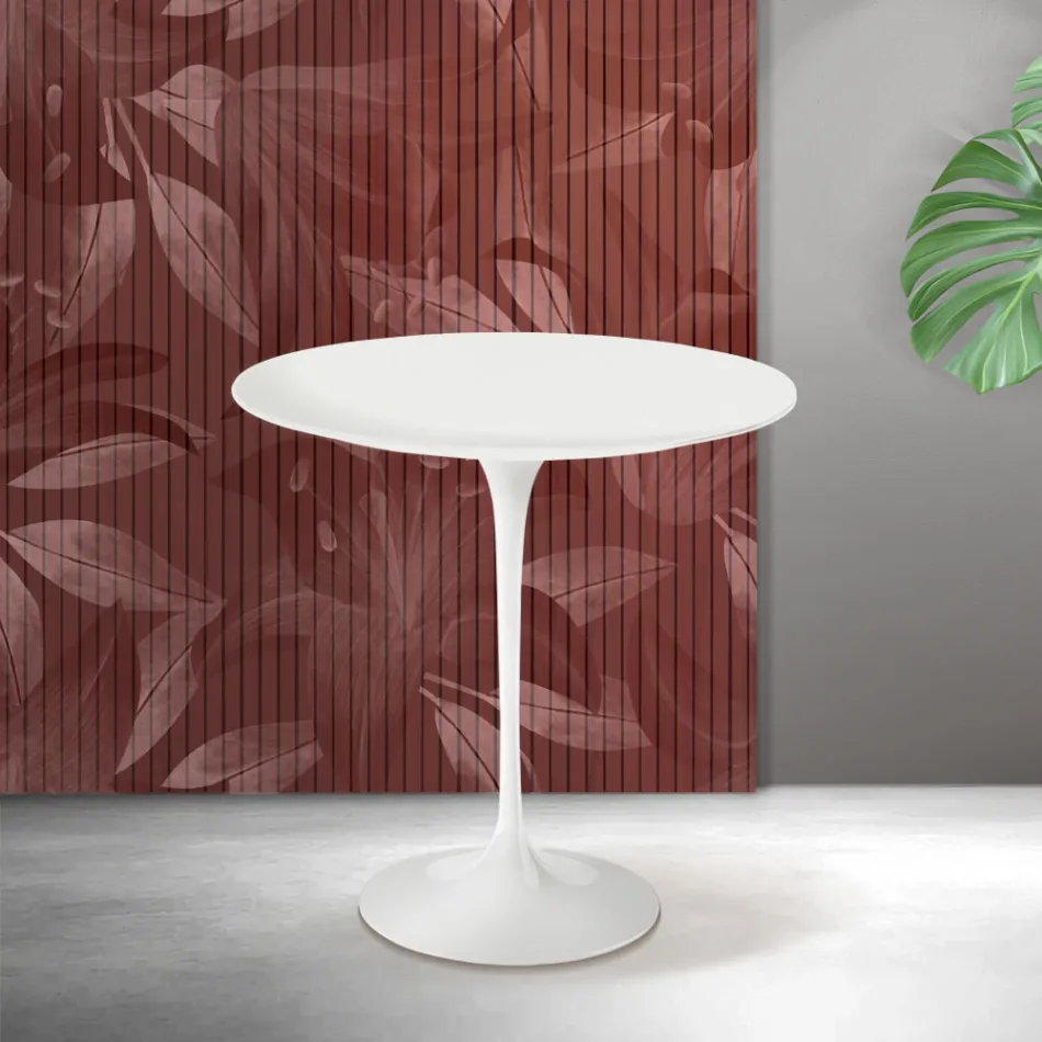 Saarinen Tulip soffbord H 52 cm i mattvit Florim keramik - Scharlakansröd Viadurini