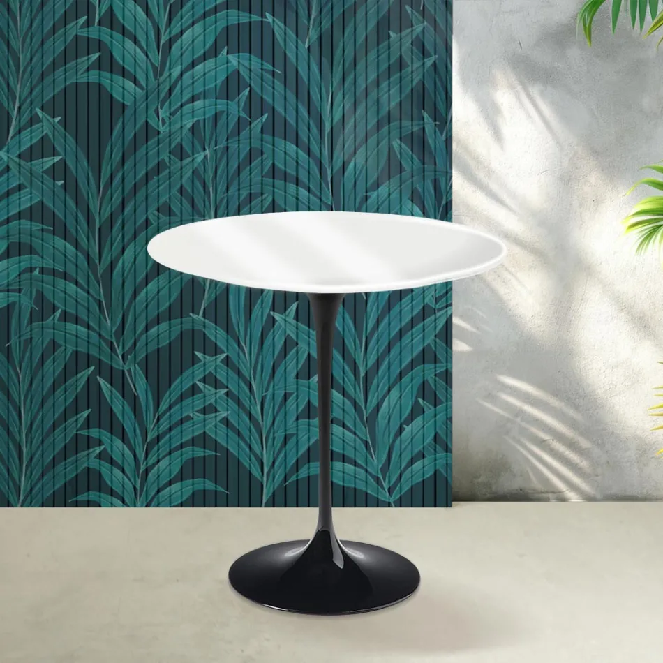 Saarinen Tulip soffbord H 52 cm i blank vit Florim keramik - Scharlakansröd Viadurini