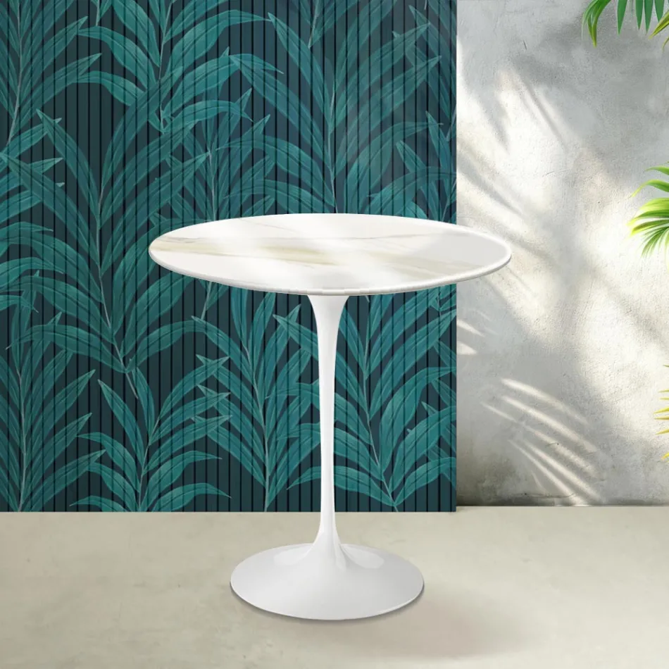 Saarinen Tulip soffbord H 52 cm i Florim Calacatta guldblank keramik - Scharlakansröd Viadurini