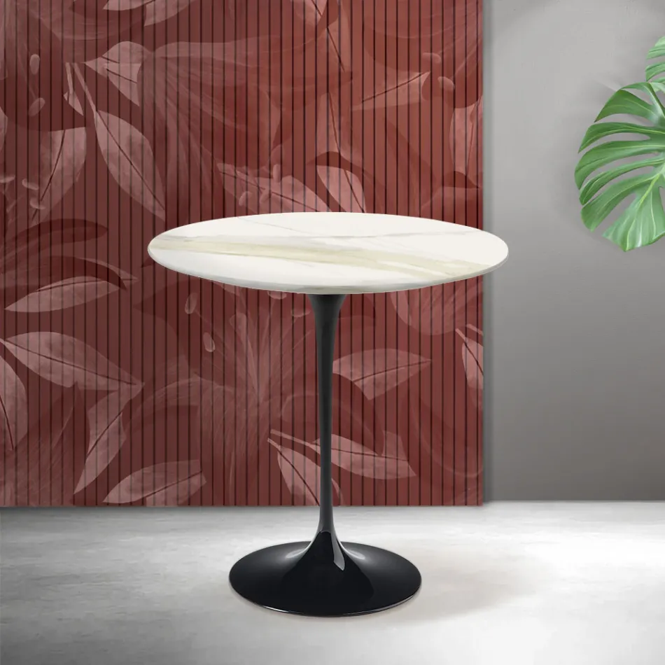 Saarinen Tulip soffbord H 52 cm i Florim Calacatta guld matt keramik - Scharlakansröd Viadurini
