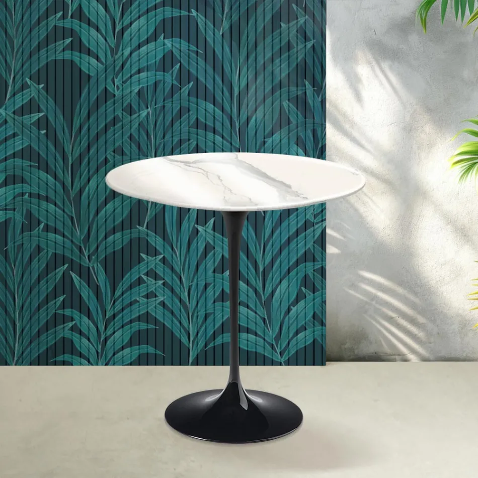 Saarinen Tulip soffbord H 52 cm i glansig Statuario Florim keramik - Scharlakansröd Viadurini