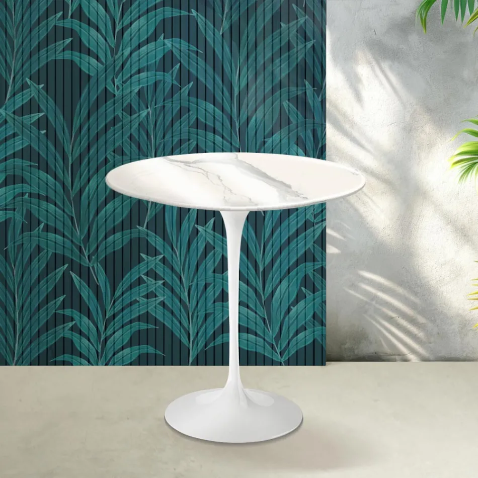 Saarinen Tulip soffbord H 52 cm i glansig Statuario Florim keramik - Scharlakansröd Viadurini