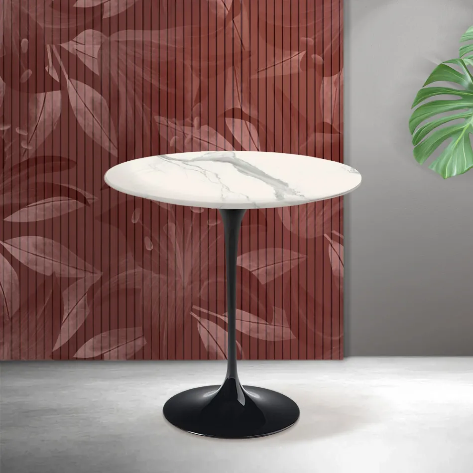 Saarinen Tulip soffbord H 52 cm i Florim Statuario matt keramik - Scharlakansröd Viadurini
