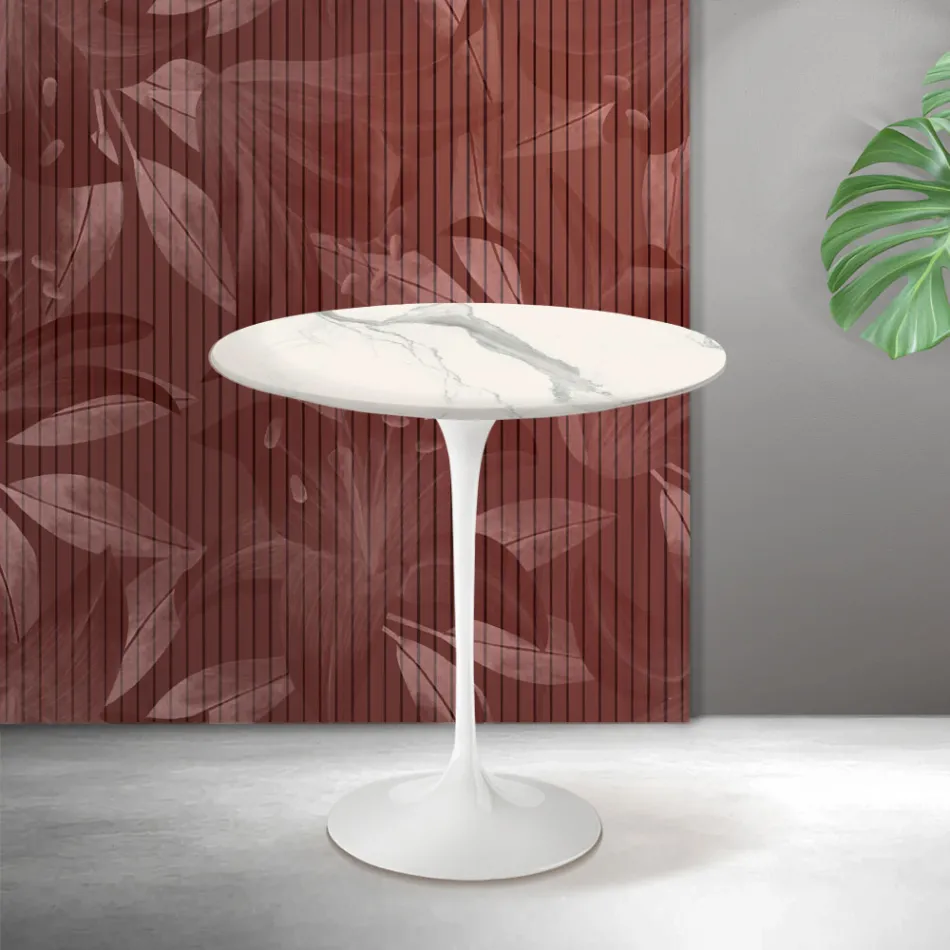 Saarinen Tulip soffbord H 52 cm i Florim Statuario matt keramik - Scharlakansröd Viadurini