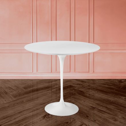 Tulip Saarinen soffbord H 52 med oval skiva i vit flytande laminat Made in Italy - Scarlet Viadurini