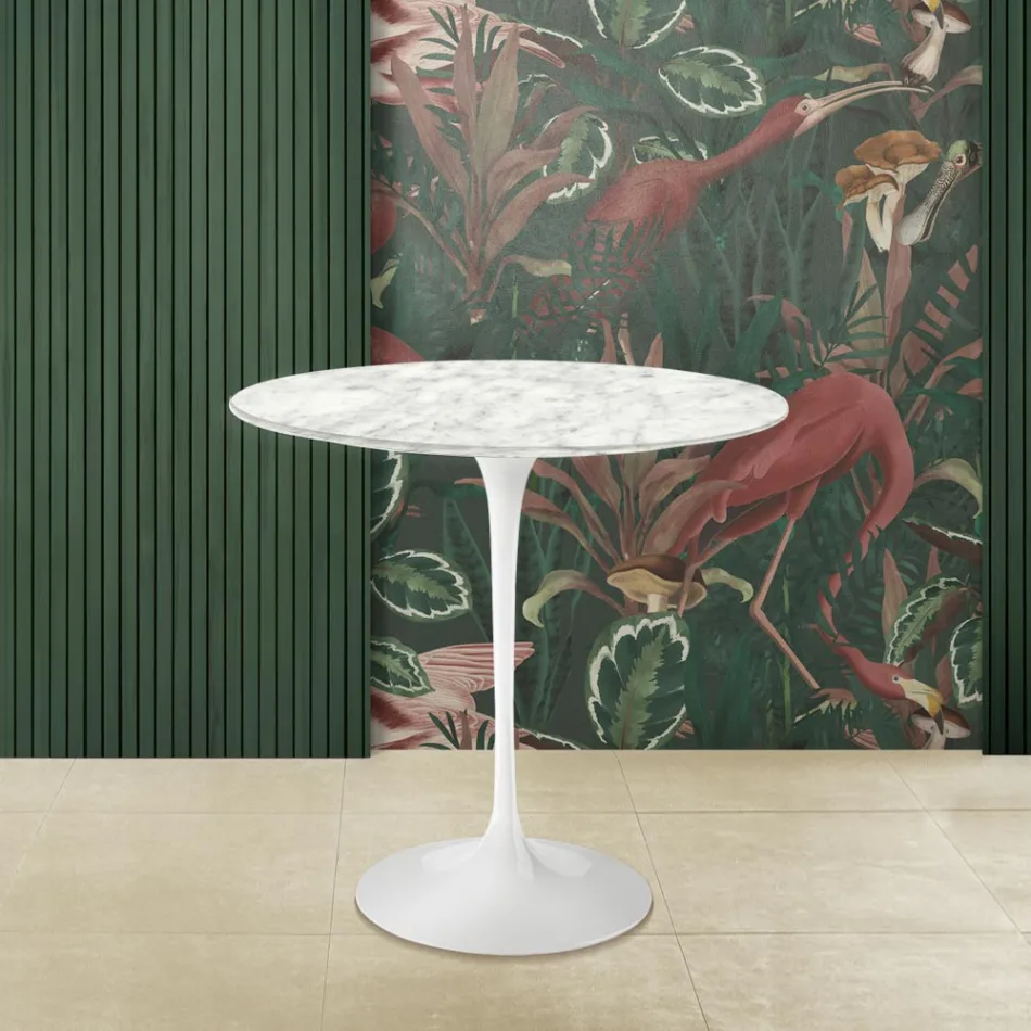Tulip Saarinen soffbord H 52 med oval skiva i Carrara marmor tillverkad i Italien - Scarlet Viadurini