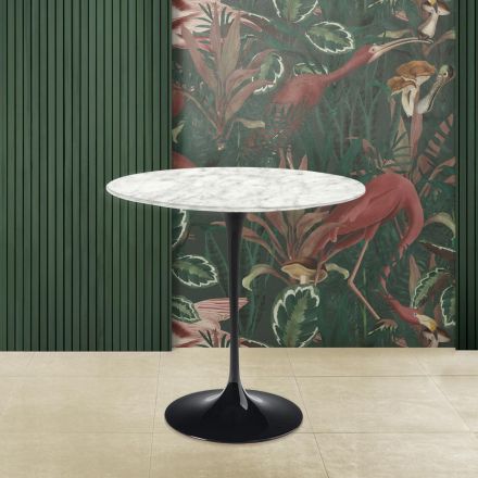 Tulip Saarinen soffbord H 52 med oval skiva i Carrara marmor tillverkad i Italien - Scarlet Viadurini