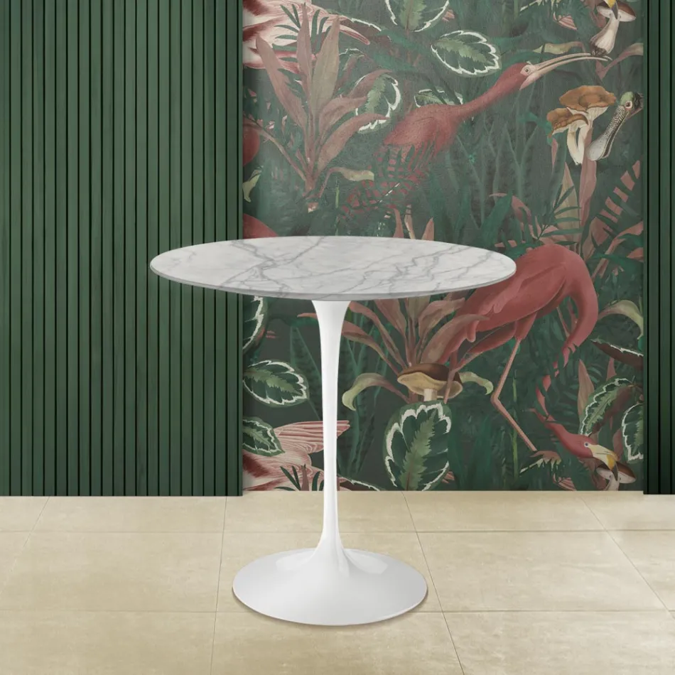 Tulip Saarinen H 52 Ovalt soffbord i Carrara Statuarietto Marble Made in Italy - Scarlet Viadurini