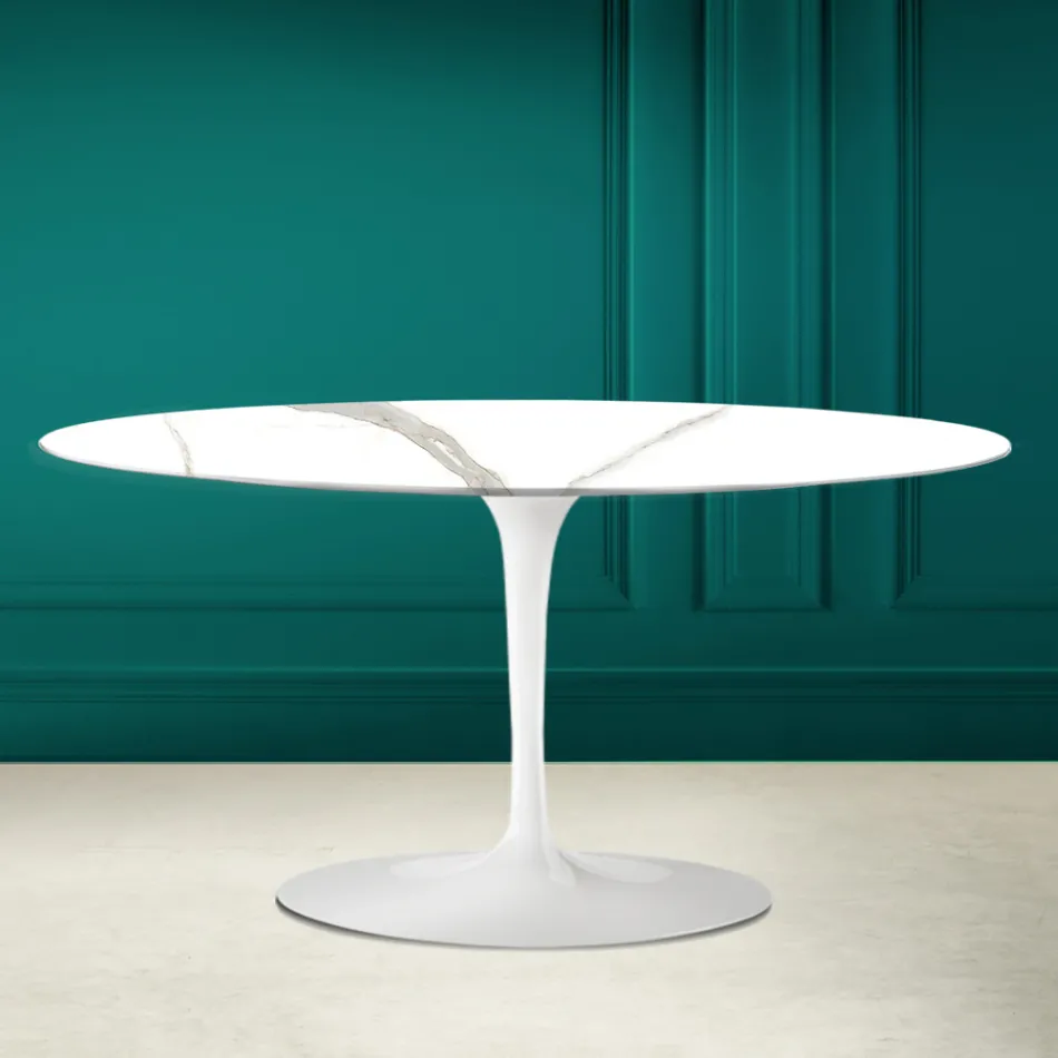 Tulip Saarinen Ovalt soffbord H 41 i Calacatta Michelangelo Tillverkat i Italien - Scarlet Viadurini