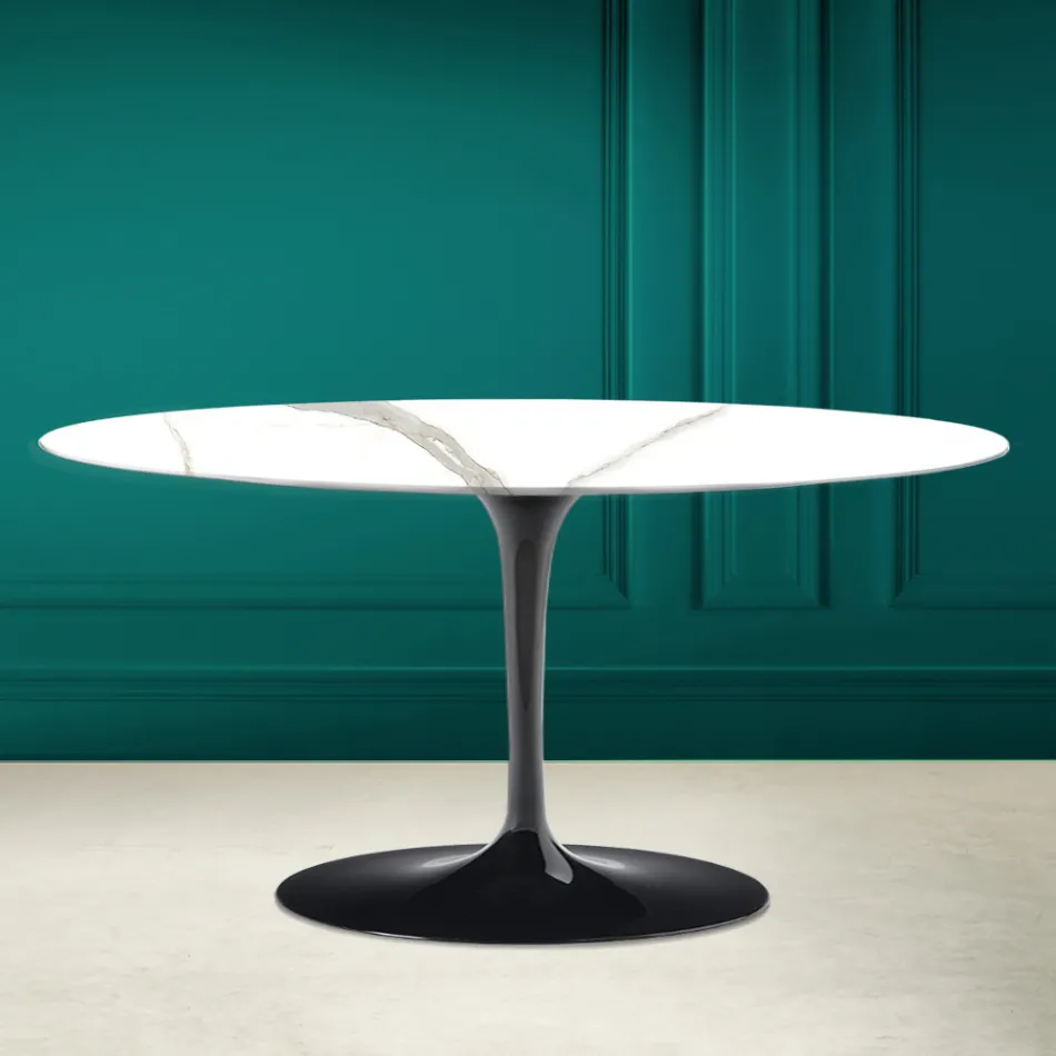 Tulip Saarinen Ovalt soffbord H 41 i Calacatta Michelangelo Tillverkat i Italien - Scarlet Viadurini