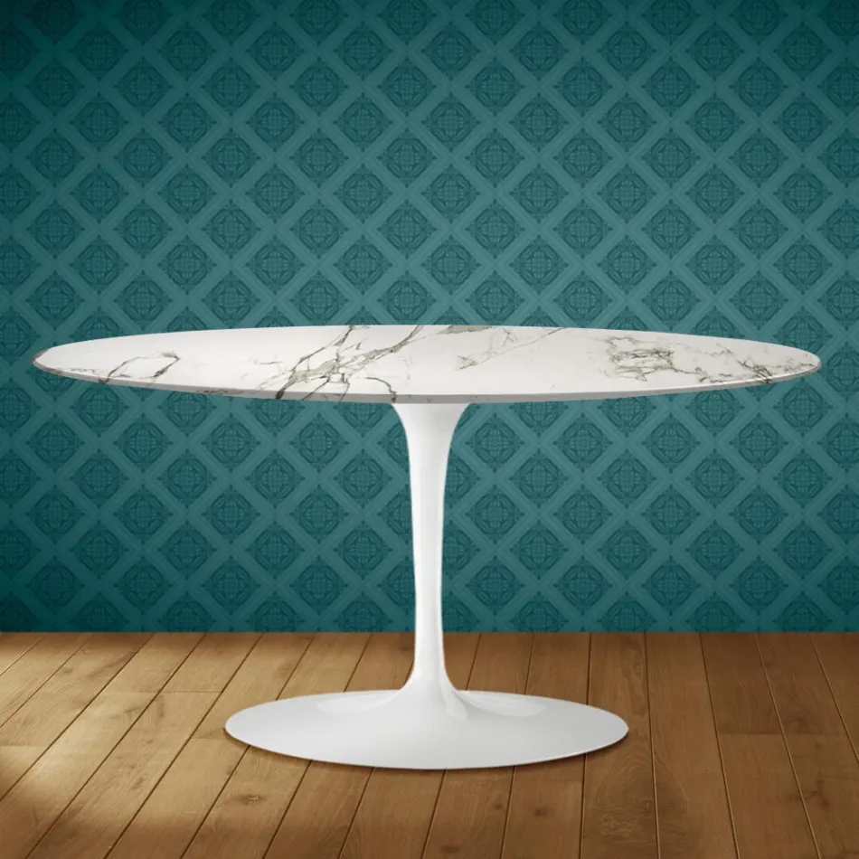 Saarinen Tulip soffbord ovalt H 41 i keramik Aura 22 Tillverkat i Italien - Scharlakansröd Viadurini