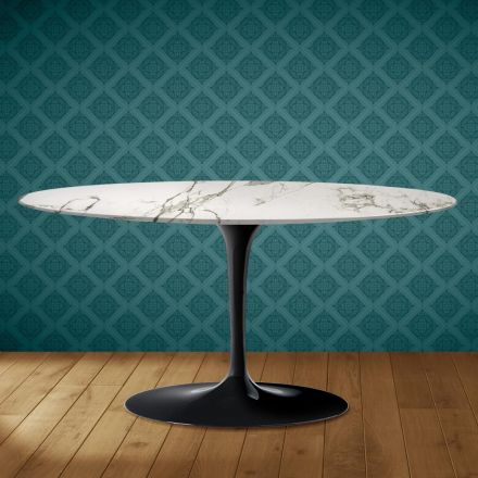 Saarinen Tulip soffbord, ovalt, höjd 41 cm, Aura 22 keramik, tillverkat i Italien - scharlakansröd Viadurini