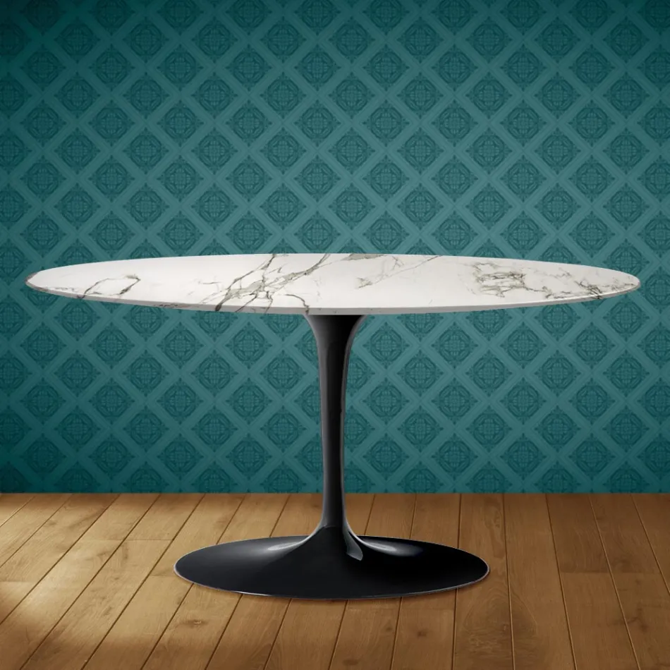 Saarinen Tulip soffbord, ovalt, höjd 41 cm, Aura 22 keramik, tillverkat i Italien - scharlakansröd Viadurini