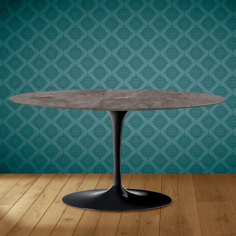 Tulip Saarinen Oval Soffbord H 41 i Kira Keramik Tillverkad i Italien - Scarlet Viadurini