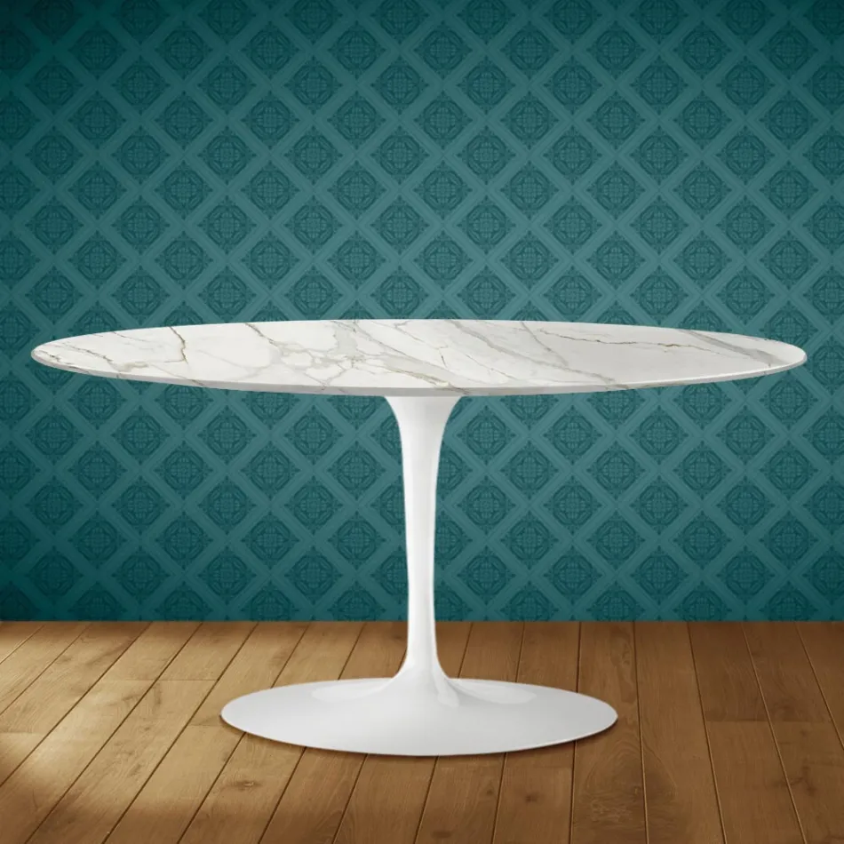 Saarinen Tulip soffbord, ovalt, höjd 41 cm, blank keramik, tillverkat i Italien - scharlakansröd Viadurini