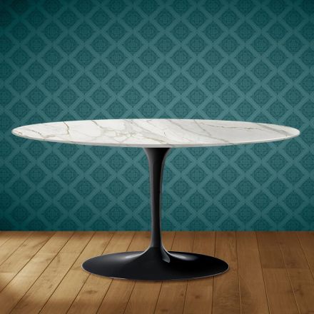 Saarinen Tulip soffbord, ovalt, höjd 41 cm, blank keramik, tillverkat i Italien - scharlakansröd Viadurini